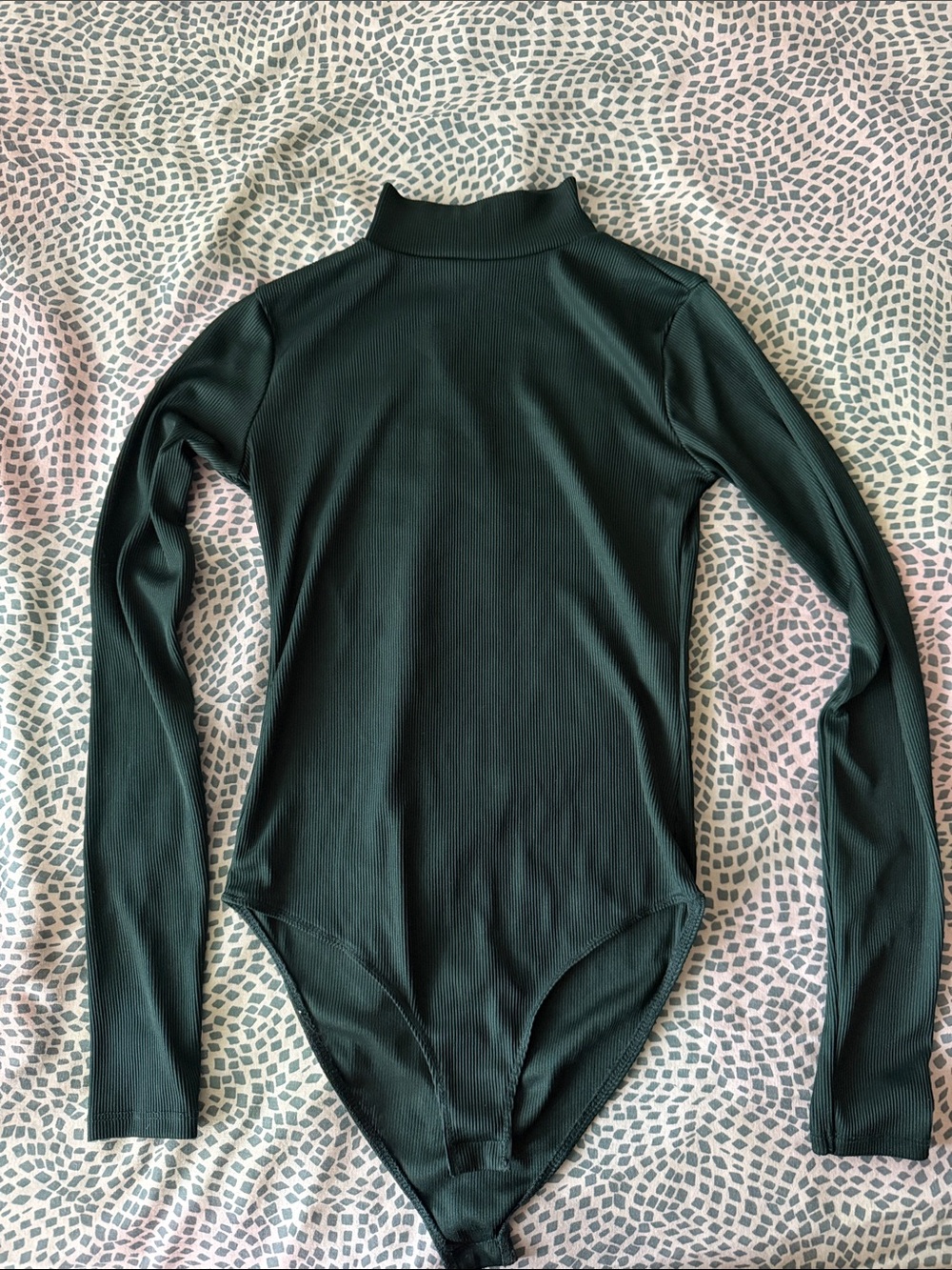 Zara Trafaluc Ribbed Mock Neck Long Sleeve Bodysuit - Dark Green